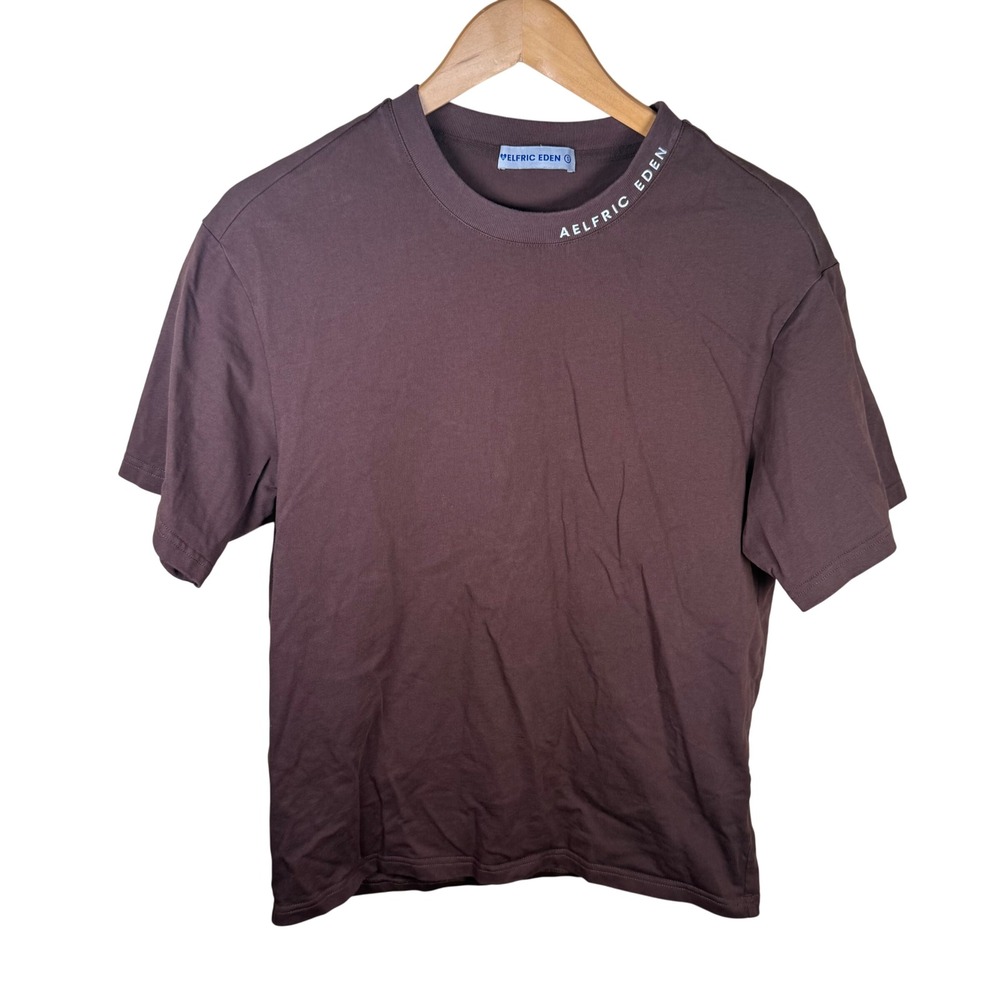 Aelfric Eden T-Shirt Womens Small Brown Embroidered Neck Logo Streetwear Tee